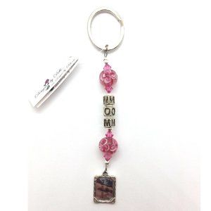 MOM Pink Glass Beads & Crystals Photo Keychain